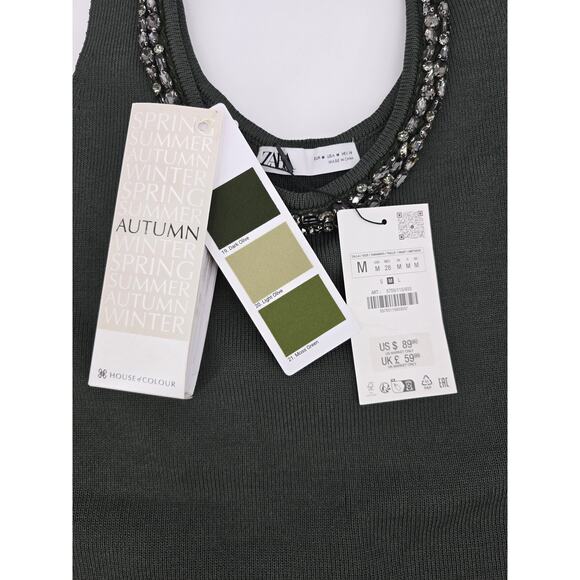 Zara Dark Olive Beaded Scoop Neck Sweater Dress – Size M – NWT - Picture 6 of 6